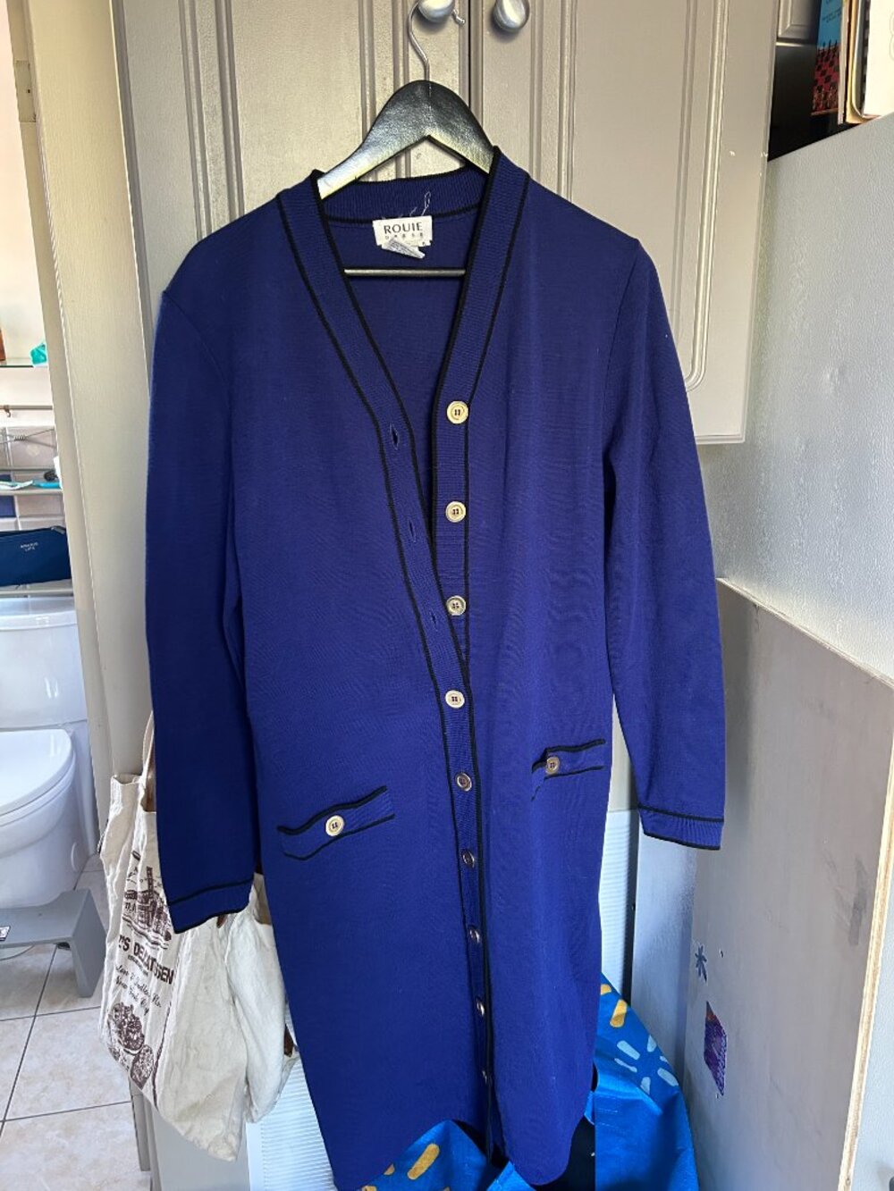 Long blue cardigan